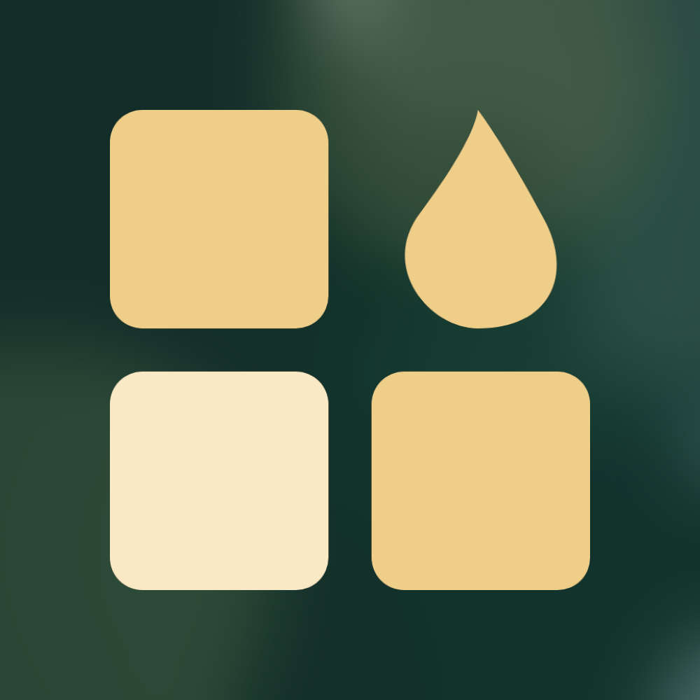 Logo der StolpersteineSH App grüner Hintergrund mit drei abgerundeten Quadtraten in goldähnlicher Farbe und einem Tropfen